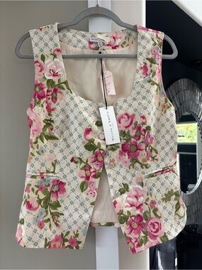 Maison D’Amelie  Cream Floral Vest with Pink and Green Accents